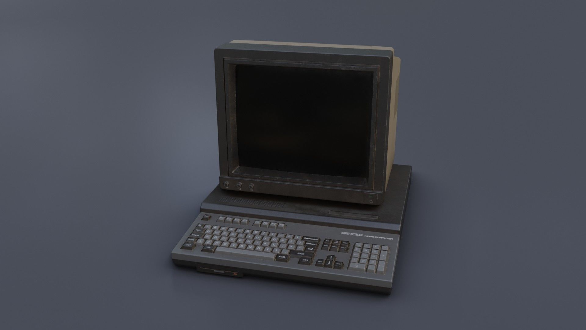 Old Home Computer - Microcomputer Low-poly 3D model_5