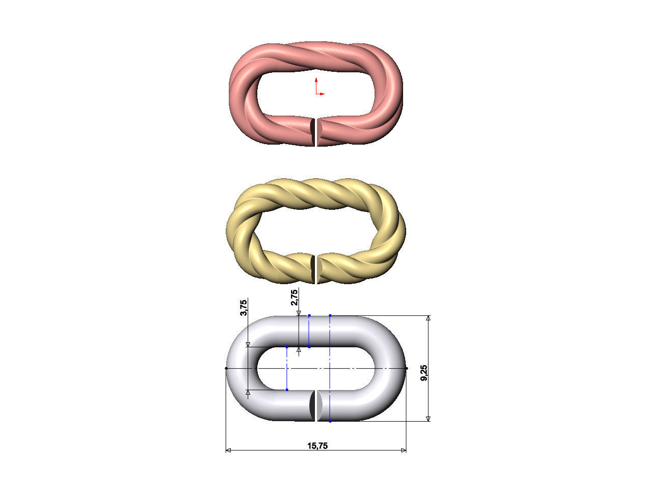 Twisted wire chain link 3D print model_6