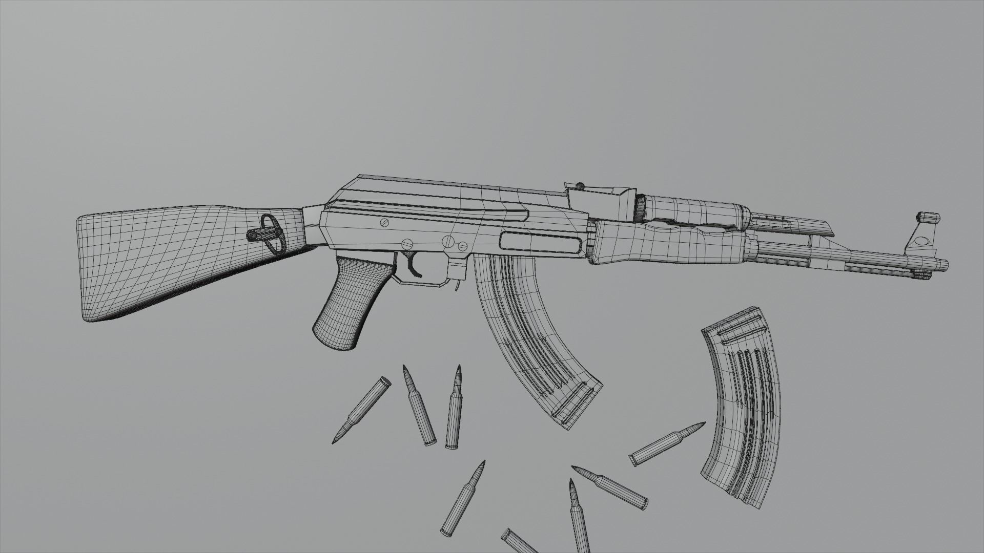Ak47 Semi HighPoly Low-poly 3D model_6