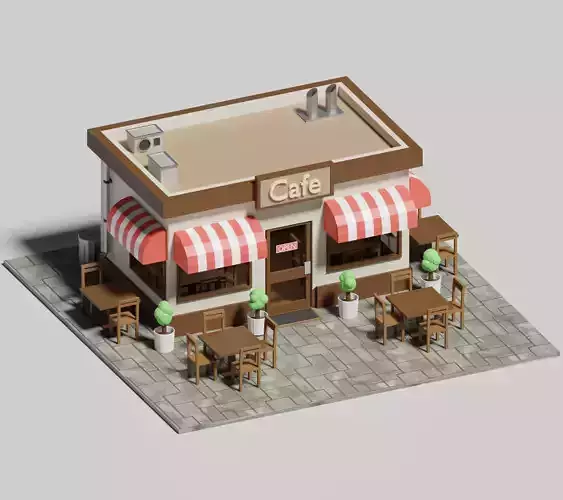 Cafe Low Poly 3D Model Low-poly 3D model