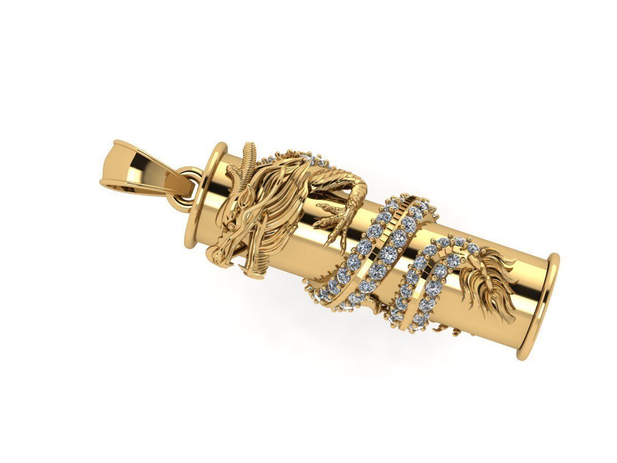 PENDANTS rose gold dragon pendant with diamonds 3D print model_2