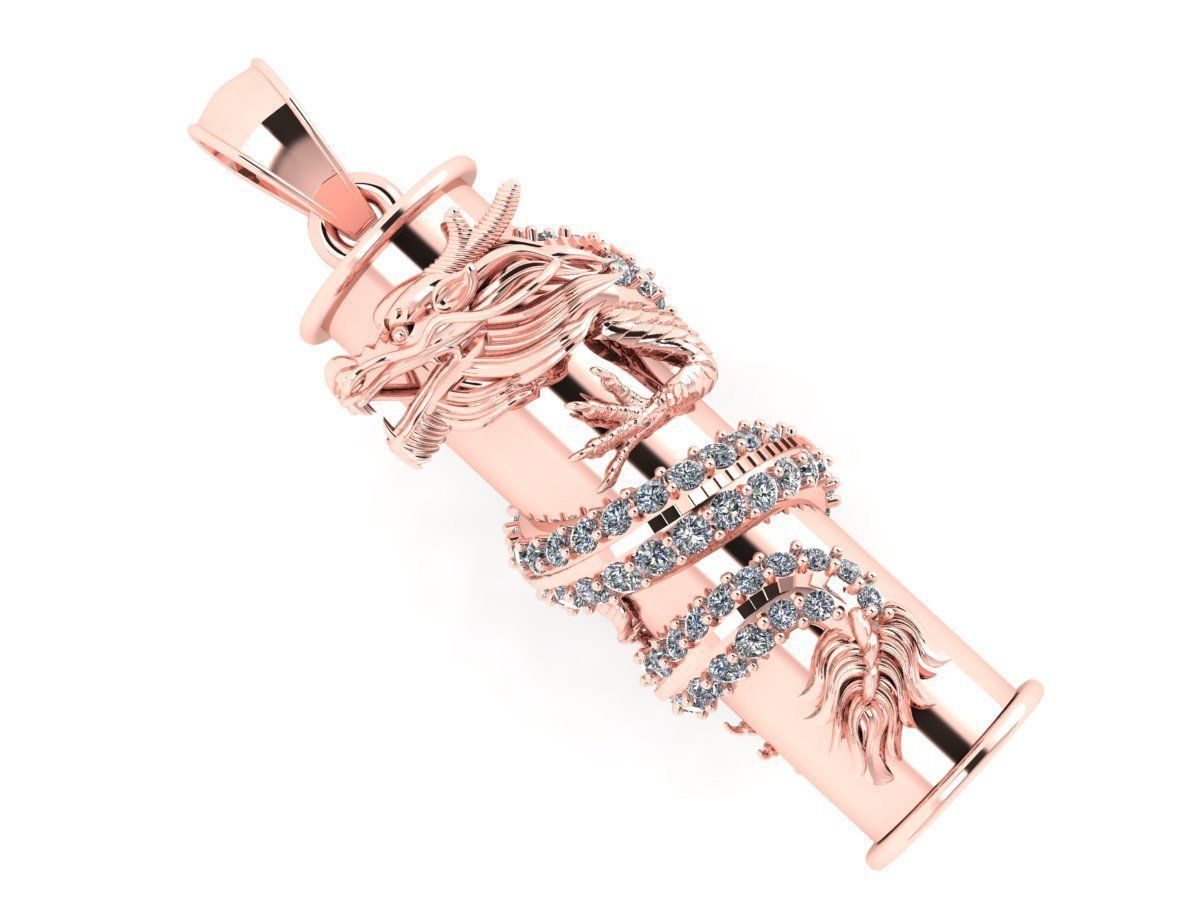 PENDANTS rose gold dragon pendant with diamonds 3D print model_8