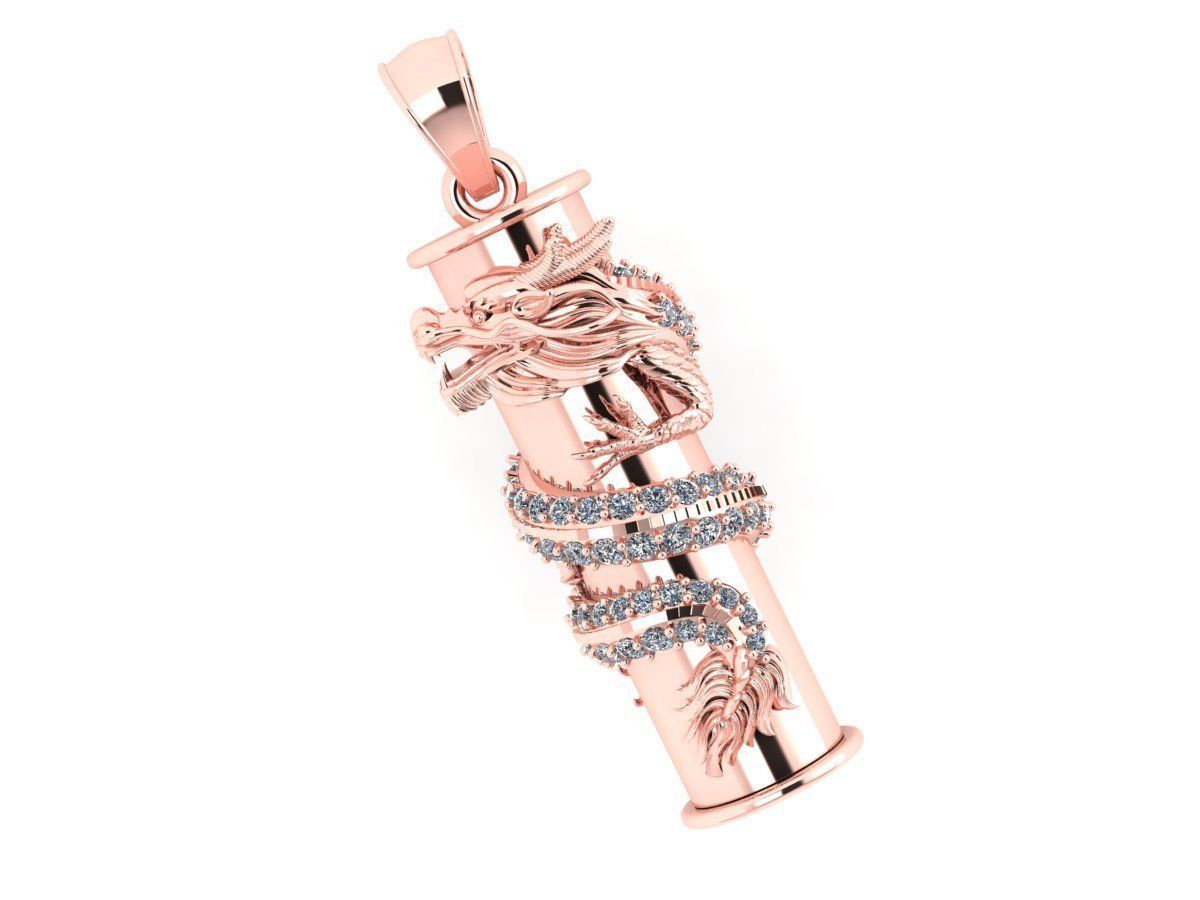 PENDANTS rose gold dragon pendant with diamonds 3D print model_4