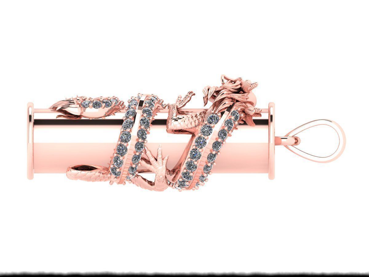 PENDANTS rose gold dragon pendant with diamonds 3D print model_6