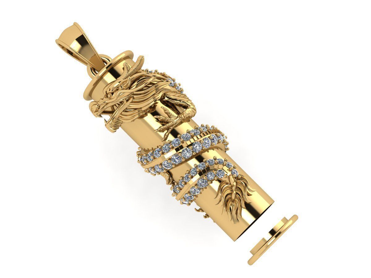 PENDANTS rose gold dragon pendant with diamonds 3D print model_7