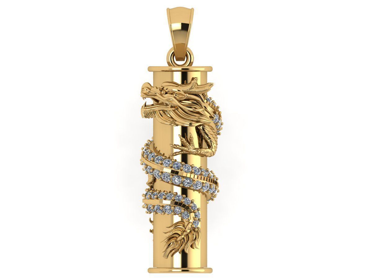 PENDANTS rose gold dragon pendant with diamonds 3D print model_1