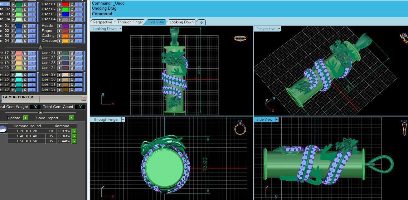 PENDANTS rose gold dragon pendant with diamonds 3D print model_9