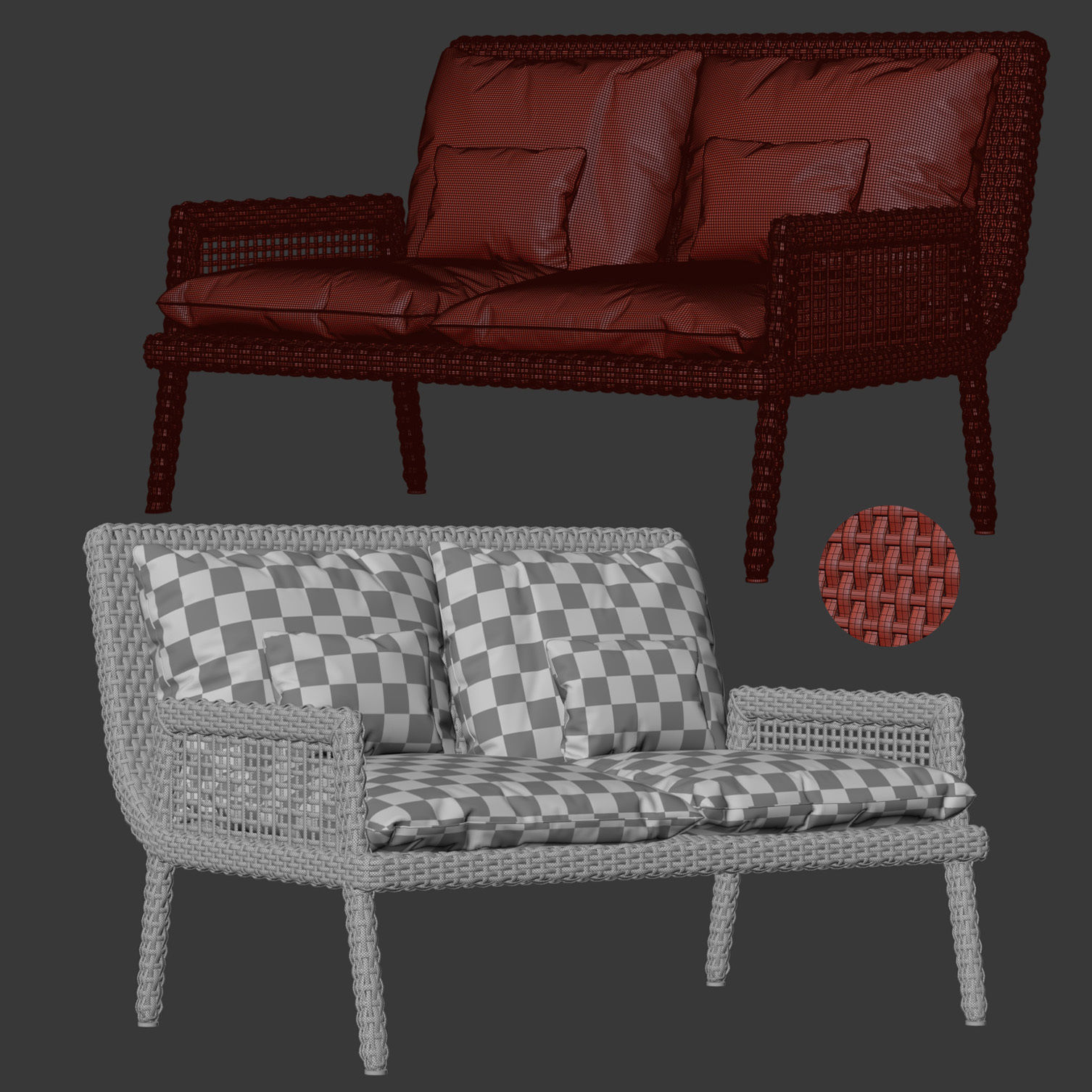 Rattan two-seater sofa DR52  3D model_7