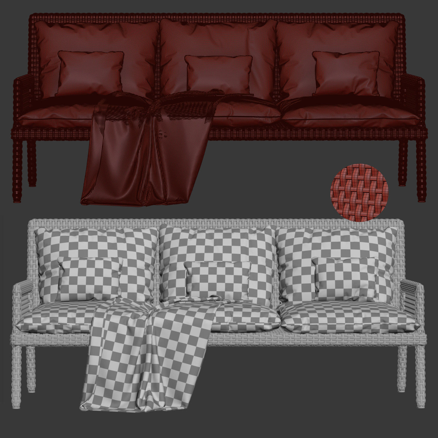 Rattan three-seater sofa DR53  3D model_7