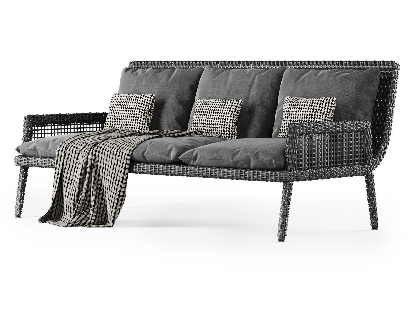 Rattan three-seater sofa DR53  3D model_3