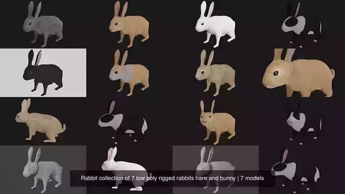 Rabbit collection of 7 low poly rigged rabbits hare and bunny 