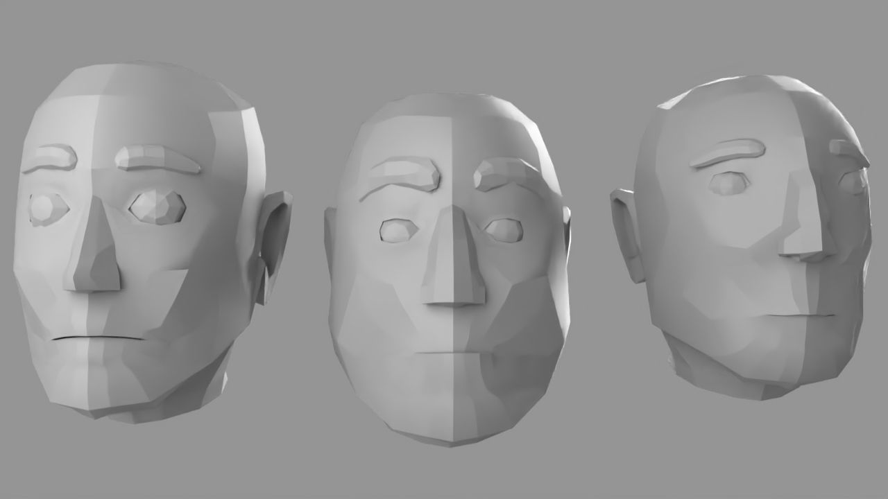 Lowpoly head set group of different Free low-poly 3D model_4
