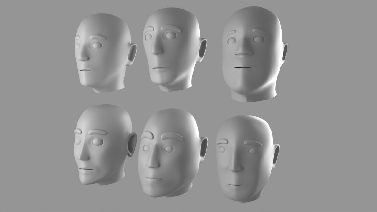Lowpoly head set group of different Free low-poly 3D model_1