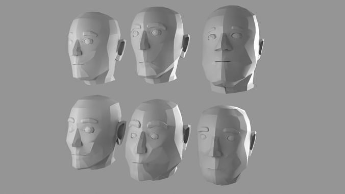 Lowpoly head set group of different Free low-poly 3D model