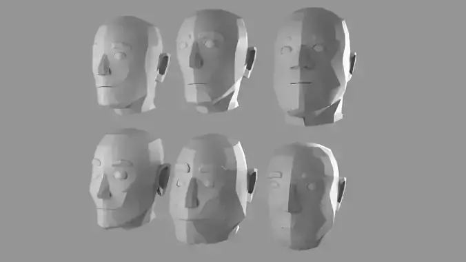 Lowpoly head set group of different Free low-poly 3D model
