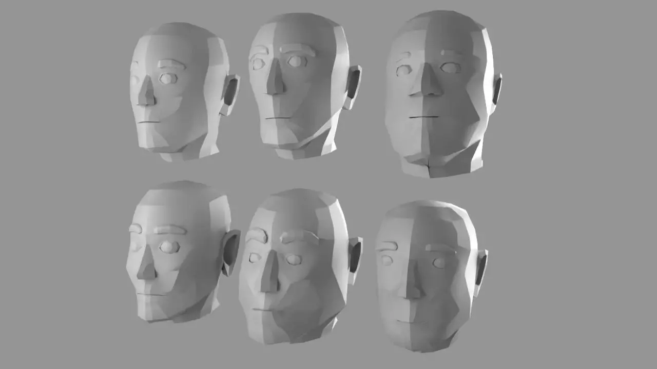 Lowpoly head set group of different Free low-poly 3D model_0