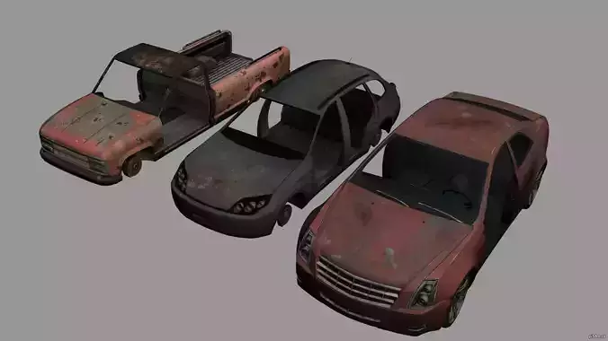 wrecked cars body low poly mesh perfect for any games 