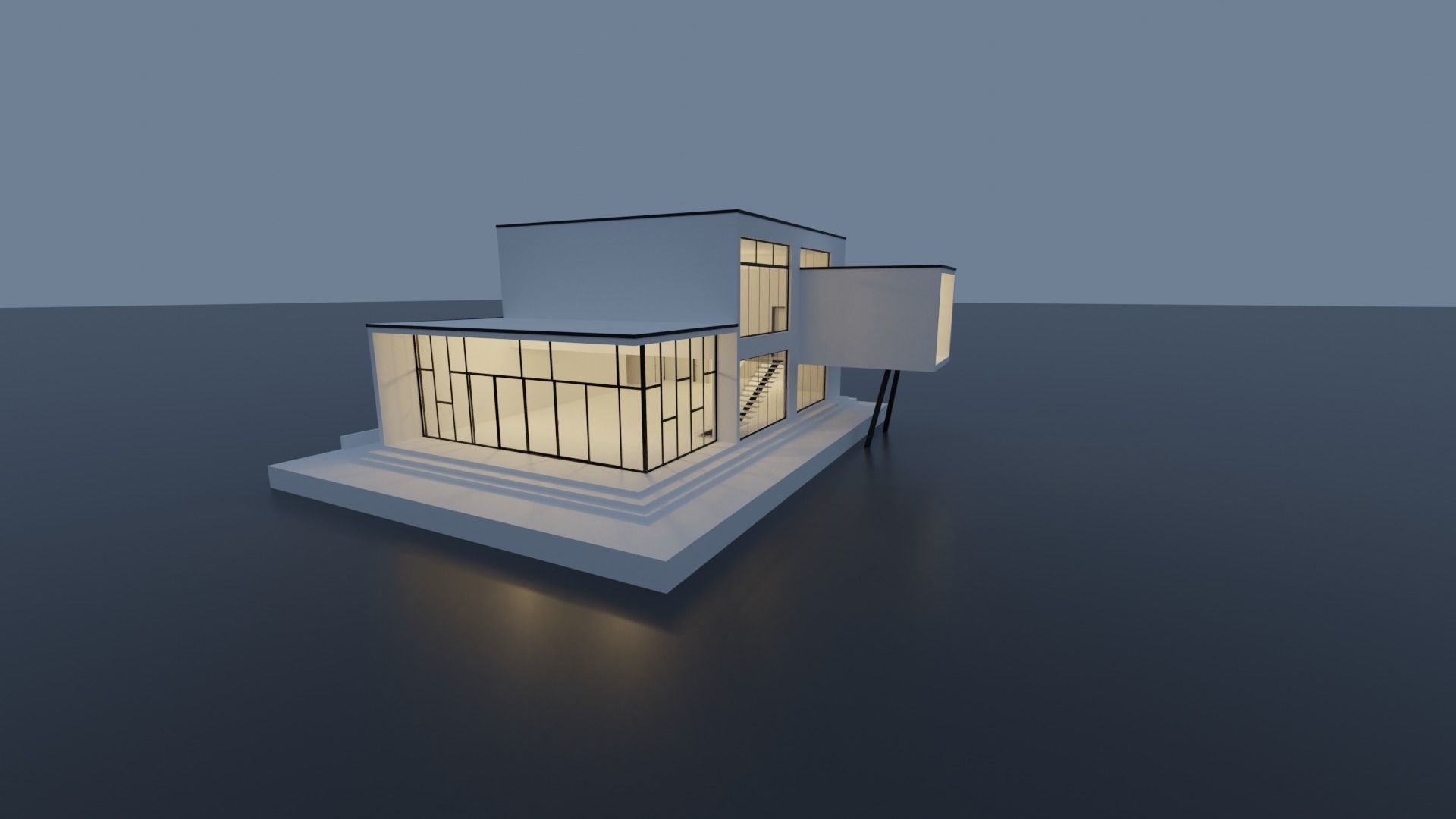Modern House Scene - empty Low-poly 3D model_2