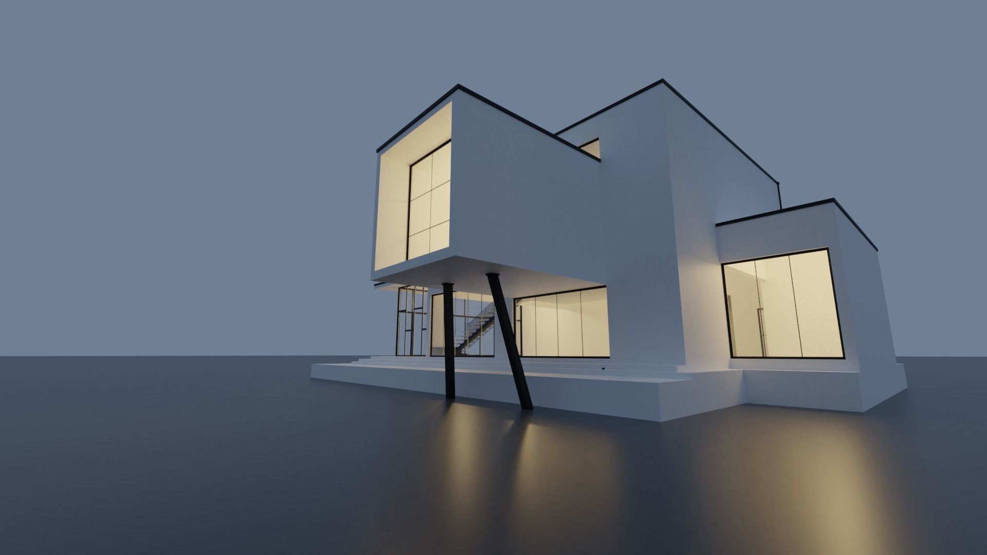 Modern House Scene - empty Low-poly 3D model_1