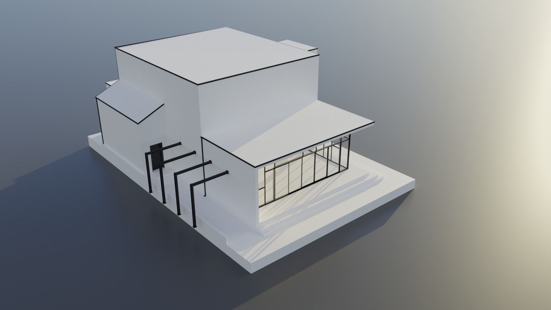 Modern House Scene - empty Low-poly 3D model_4
