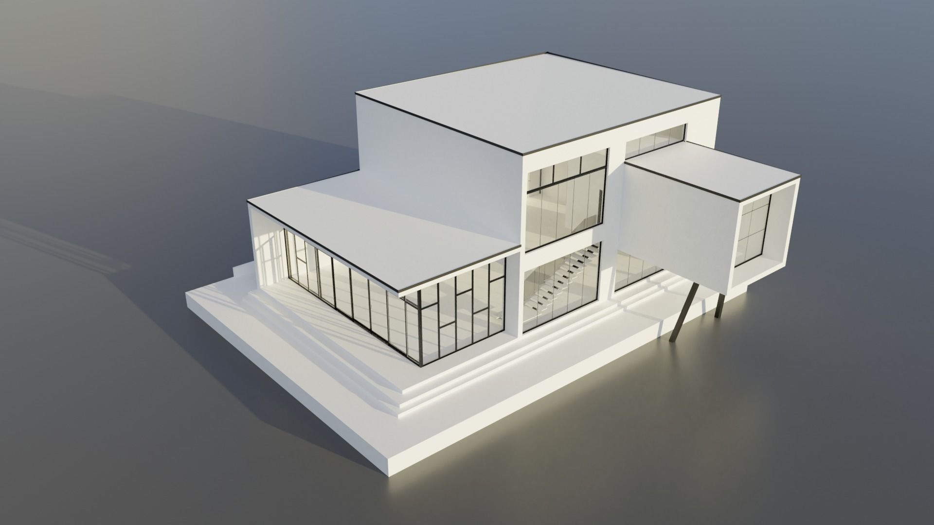 Modern House Scene - empty Low-poly 3D model_3