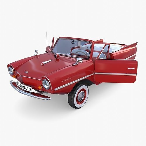 Amphicar 770 Red w Interior 3D model