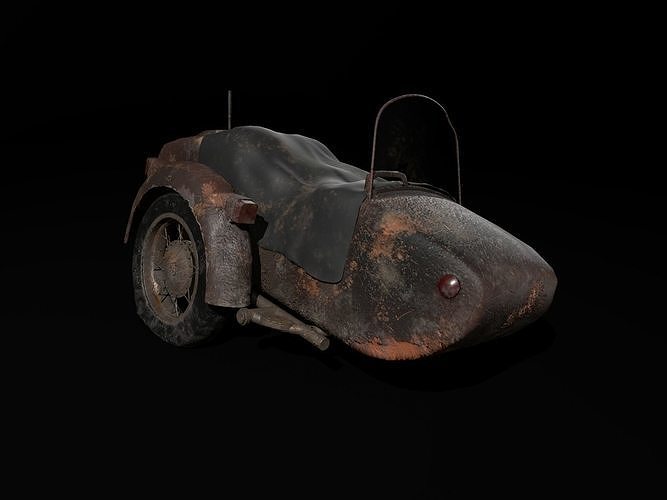 Sidecar old rusty motorcycle Free low-poly 3D model