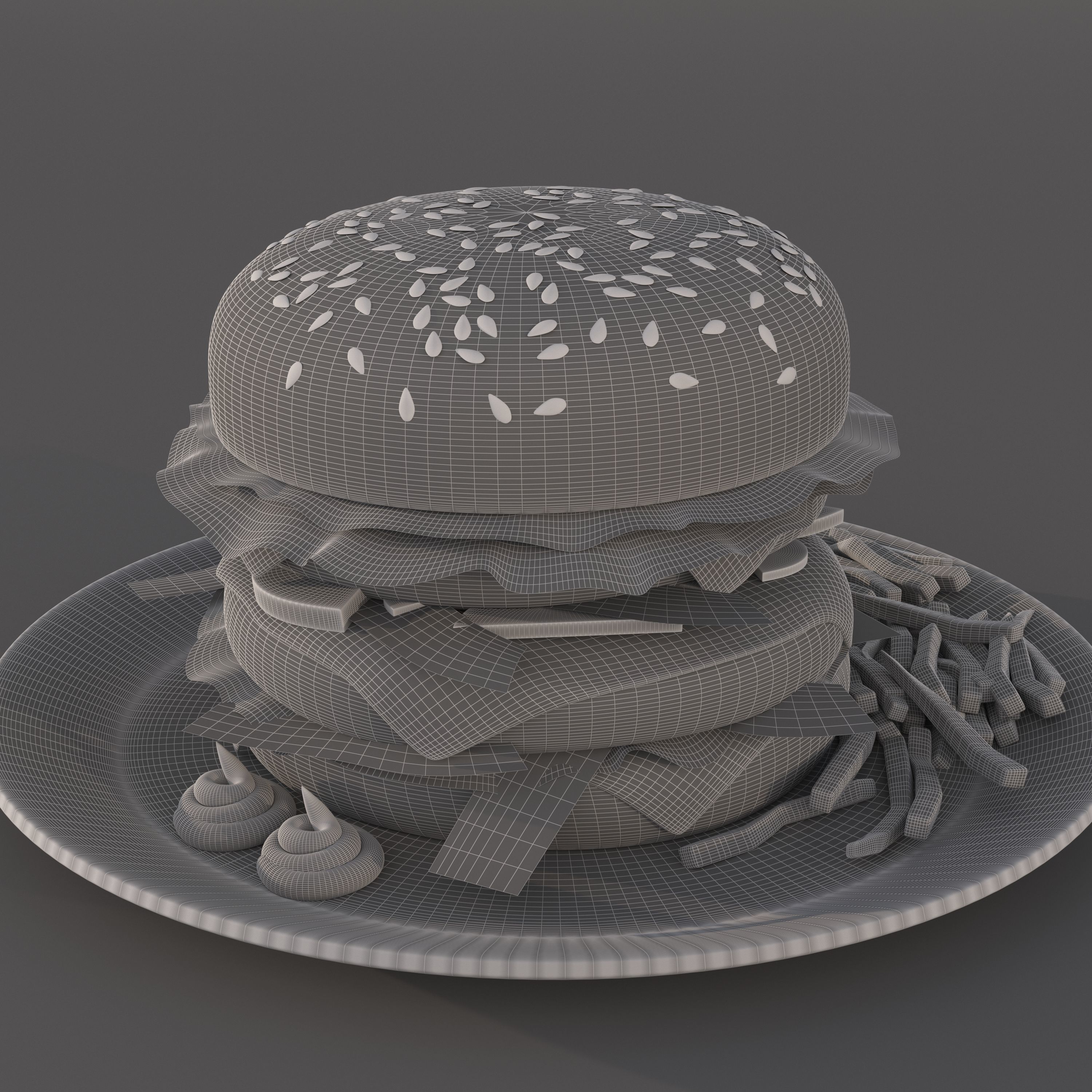 hamburger and fries Low-poly 3D model_3