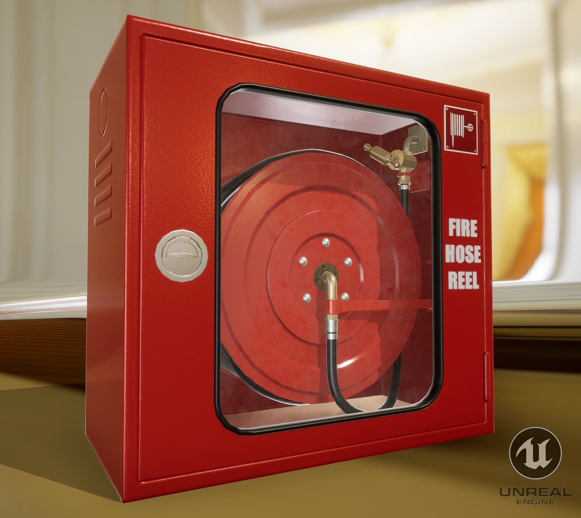 Fire hose reel glass box Low-poly 3D model_11