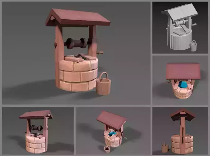 Baked low-poly well Low-poly 3D model