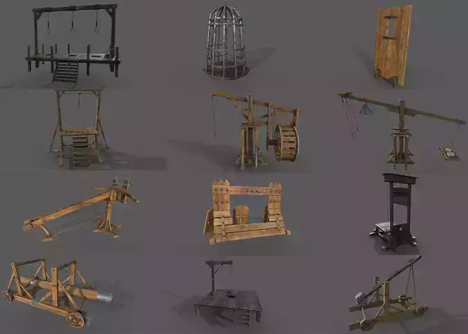 OLD MEDIEVAL Siege Weapons AND Asset PACK 3D Model Collection