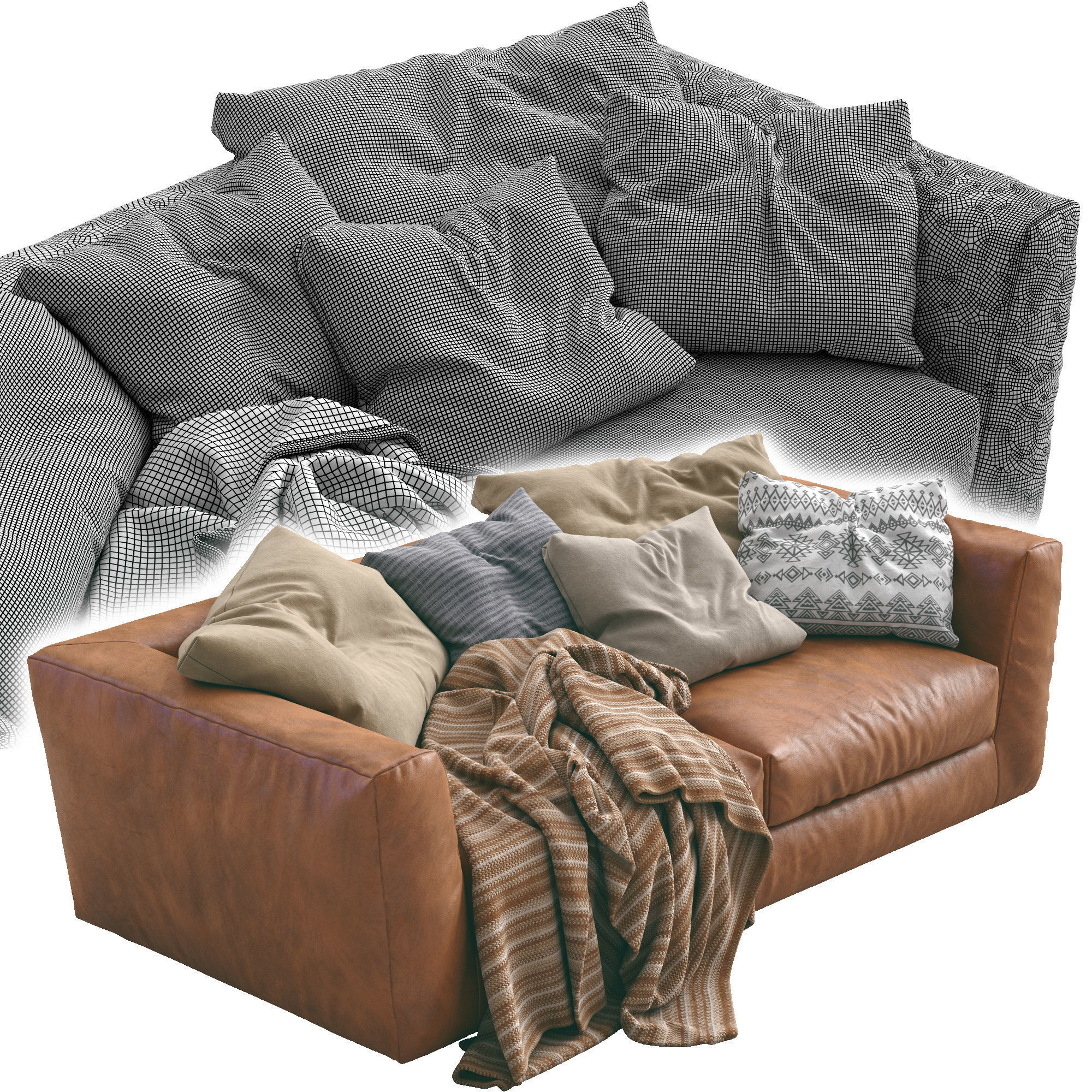 Ferlea Leather Sofa H01 3D model_4