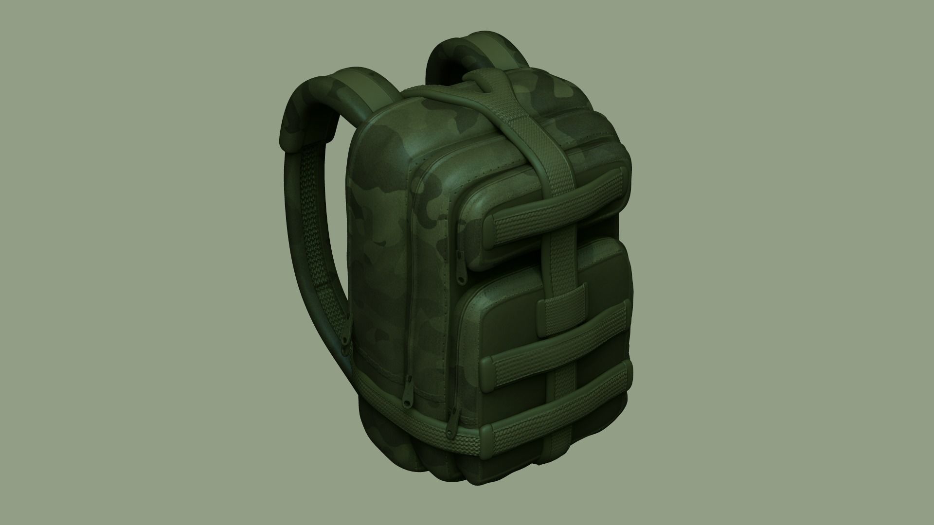 Green Army - Camouflage Backpack - Character Military Low-poly 3D model_2