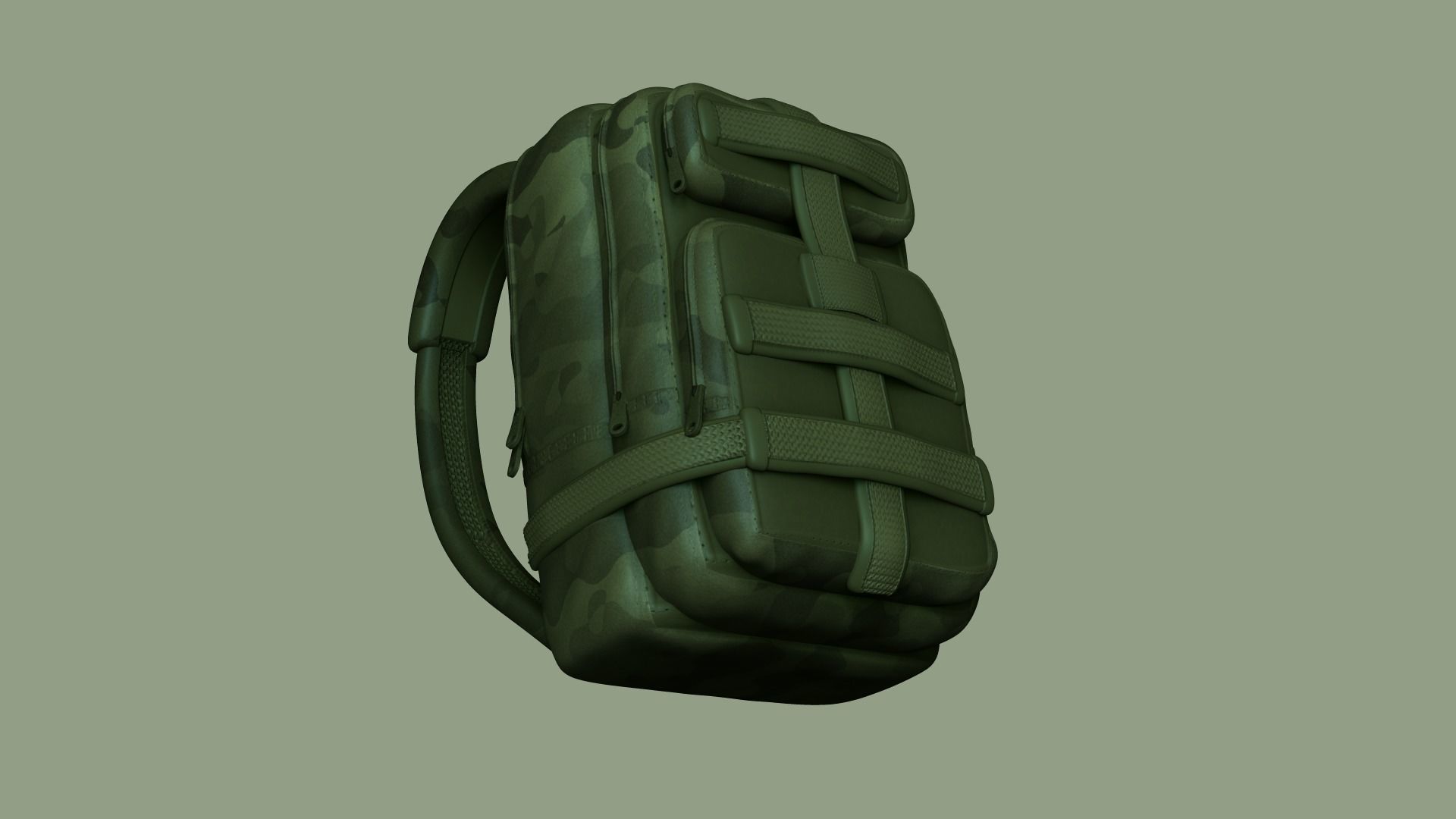 Green Army - Camouflage Backpack - Character Military Low-poly 3D model_3