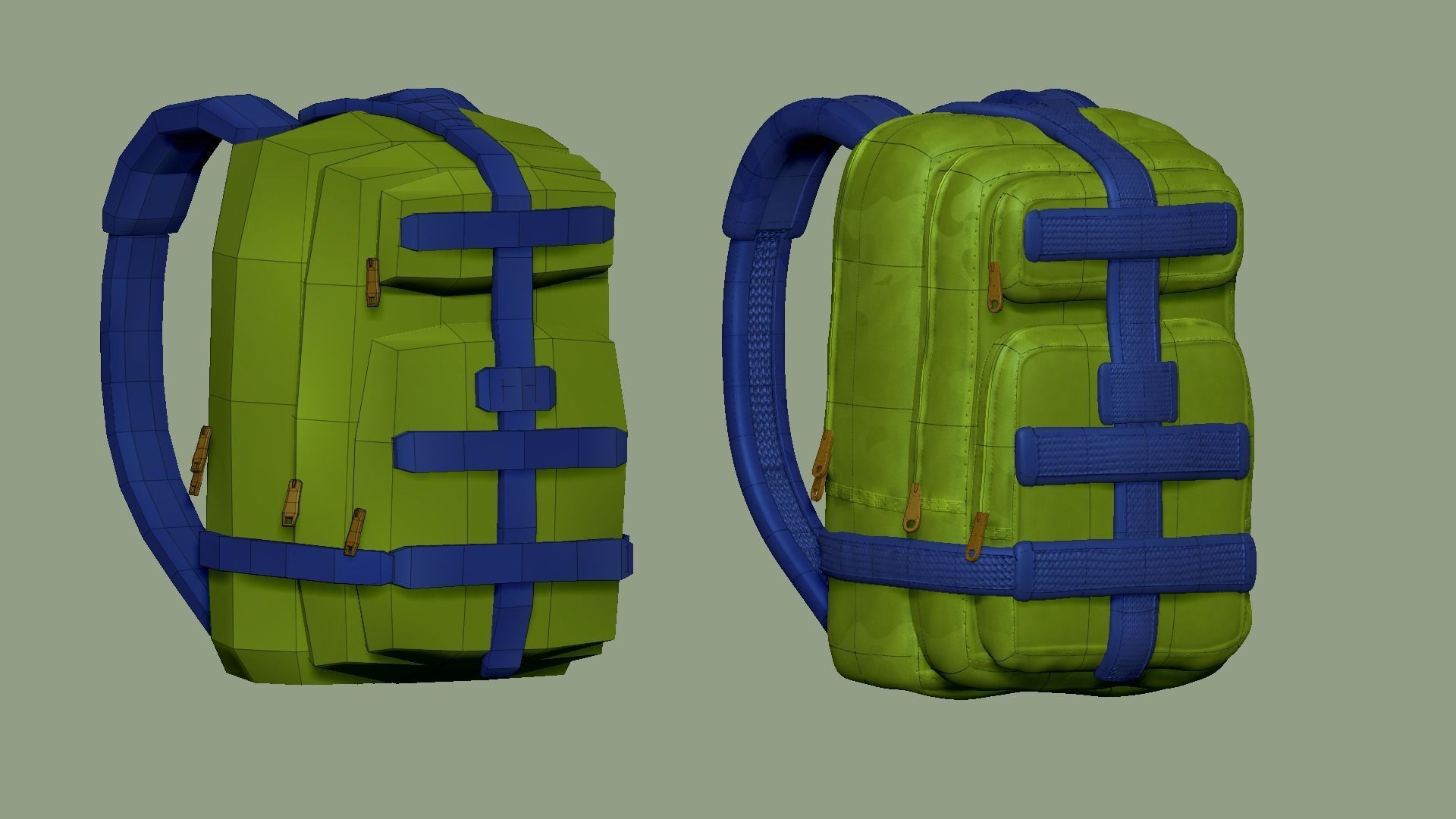 Green Army - Camouflage Backpack - Character Military Low-poly 3D model_12