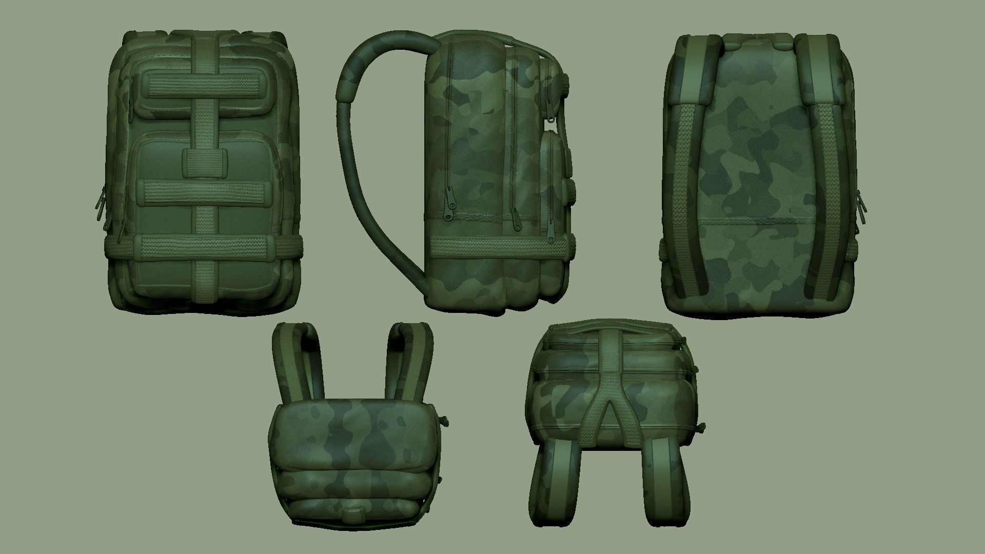Green Army - Camouflage Backpack - Character Military Low-poly 3D model_9