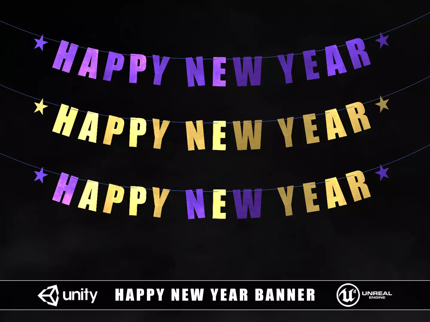 Happy New Year Banner Low-poly 3D model_0