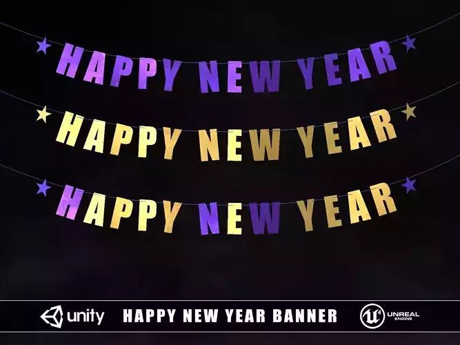 Happy New Year Banner Low-poly 3D model Happy New Year Banner Low-poly 3D model