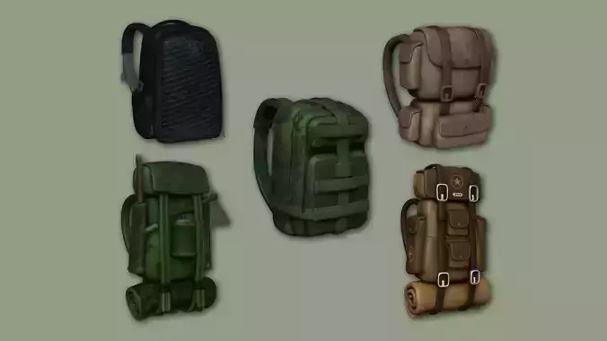 05 Military Backpacks - Army or Soldier Character 3D Model Collection