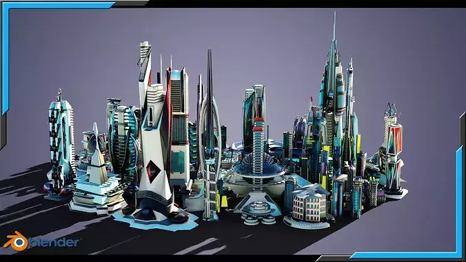 35 Futuristic Buildings VOL 5 Low-poly 3D model 3