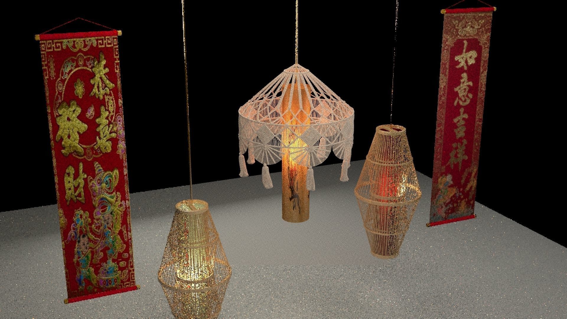Chinese lantern with couplet 3D model_4