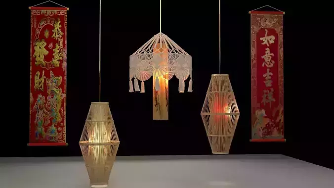 Chinese lantern with couplet 3D model