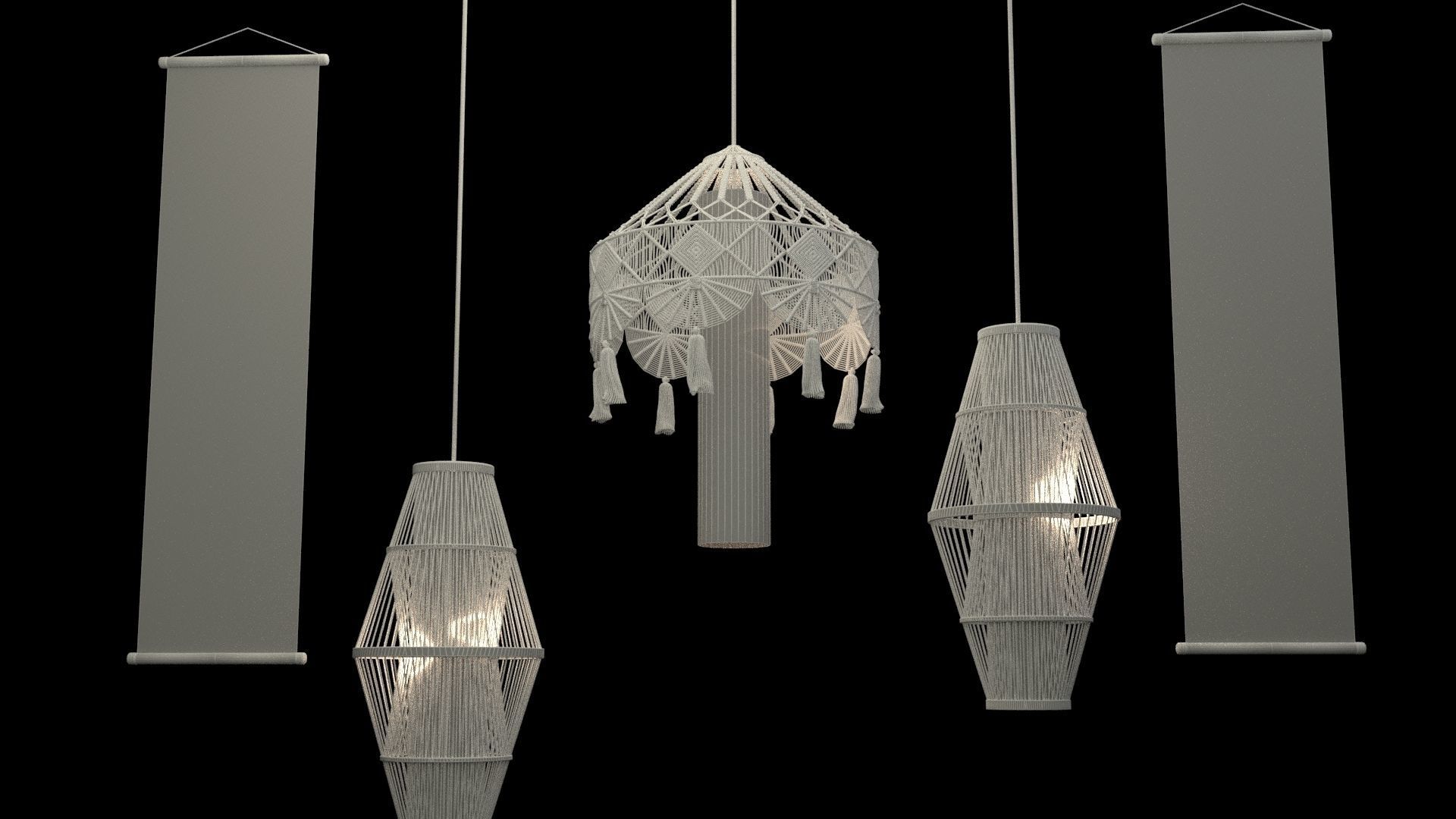 Chinese lantern with couplet 3D model_6