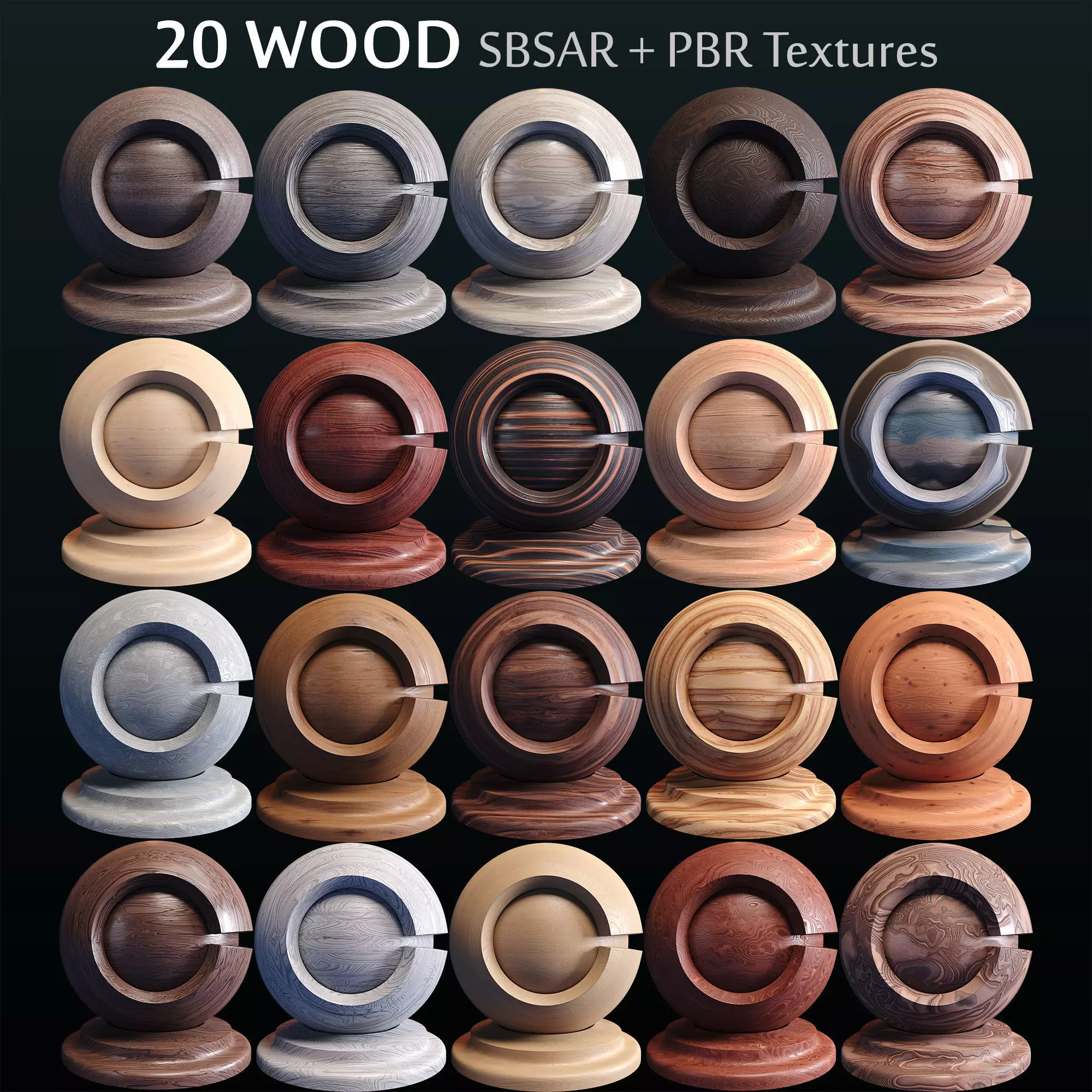 20 Veneered Wood Materials - SBSAR - PBR Maps - 4K Texture_0