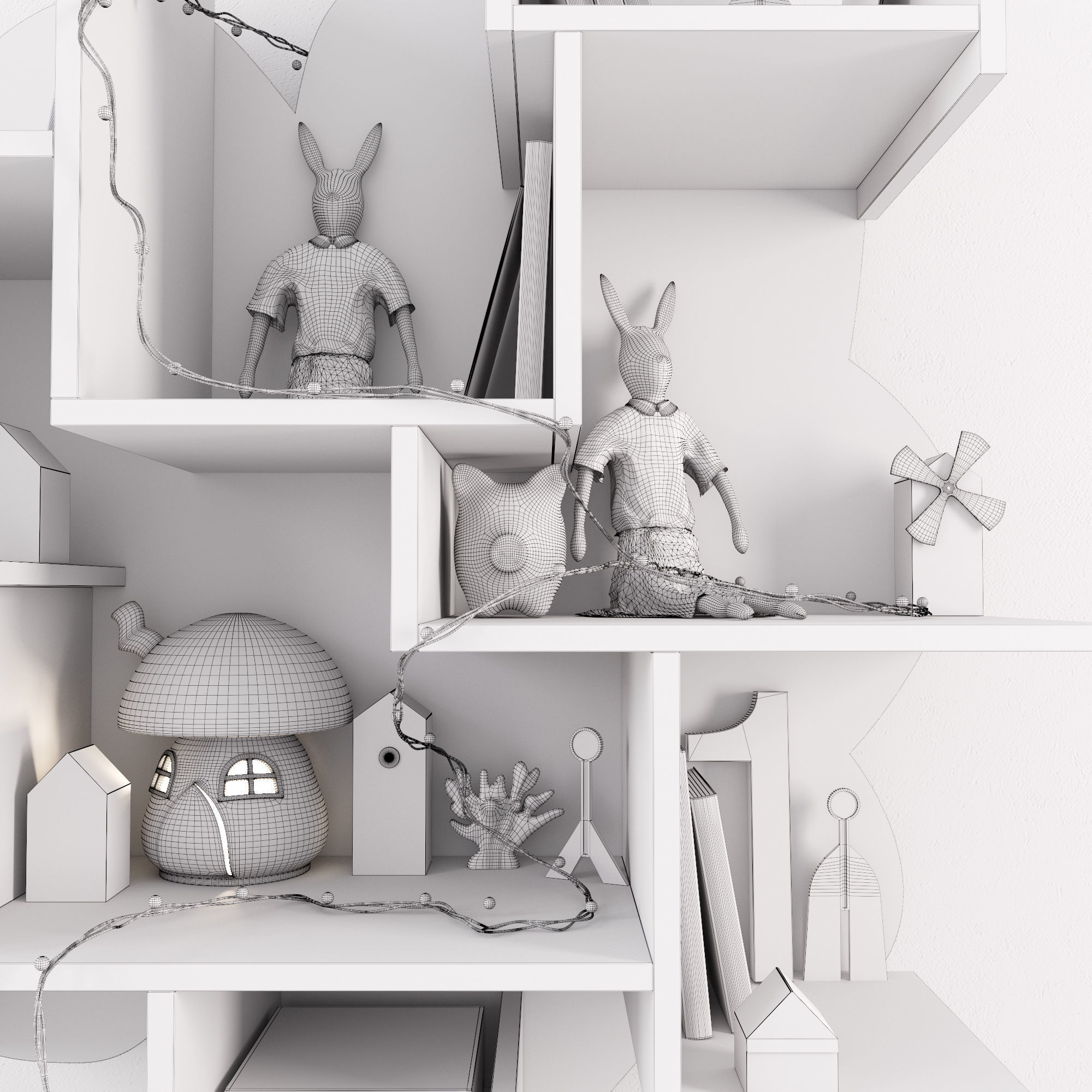 Tree Shelf for children room with decor 3D model_11