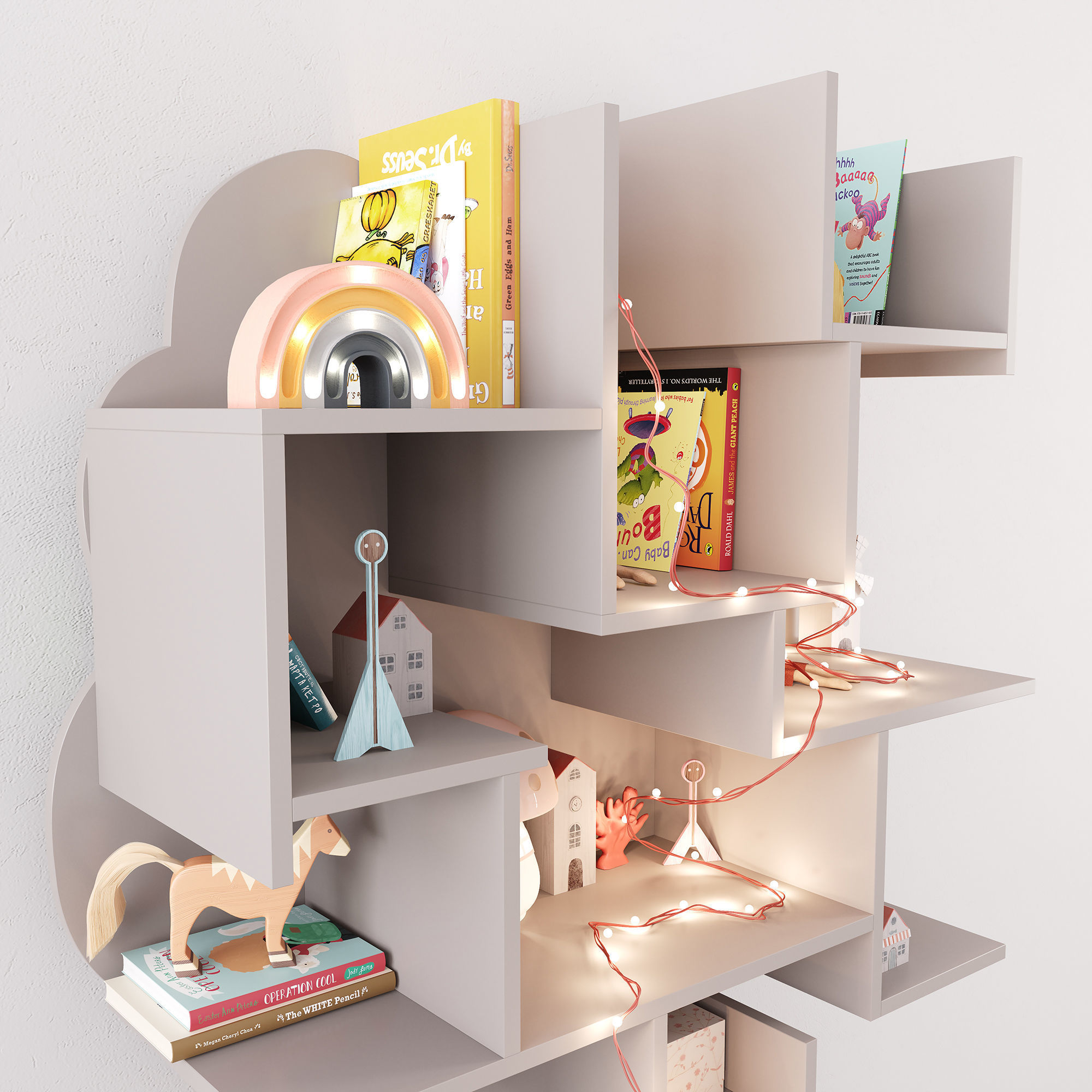 Tree Shelf for children room with decor 3D model_4