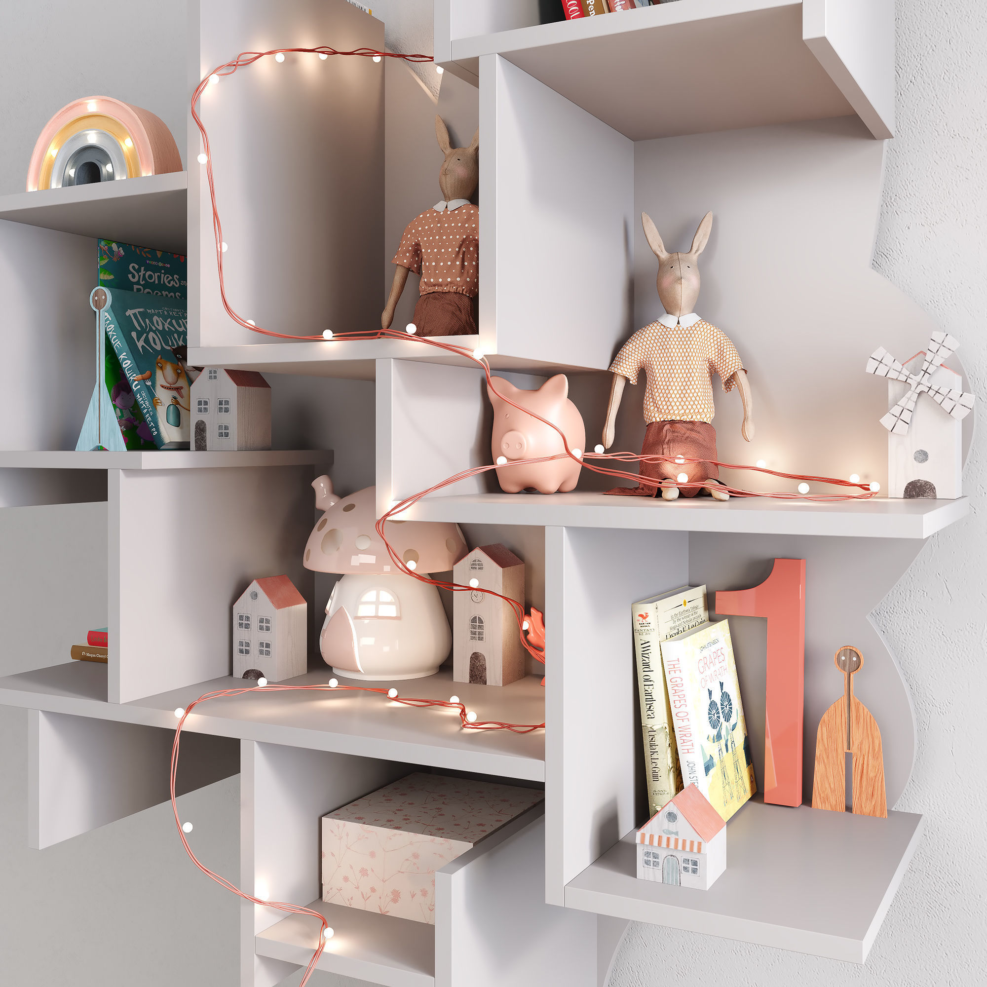 Tree Shelf for children room with decor 3D model_3