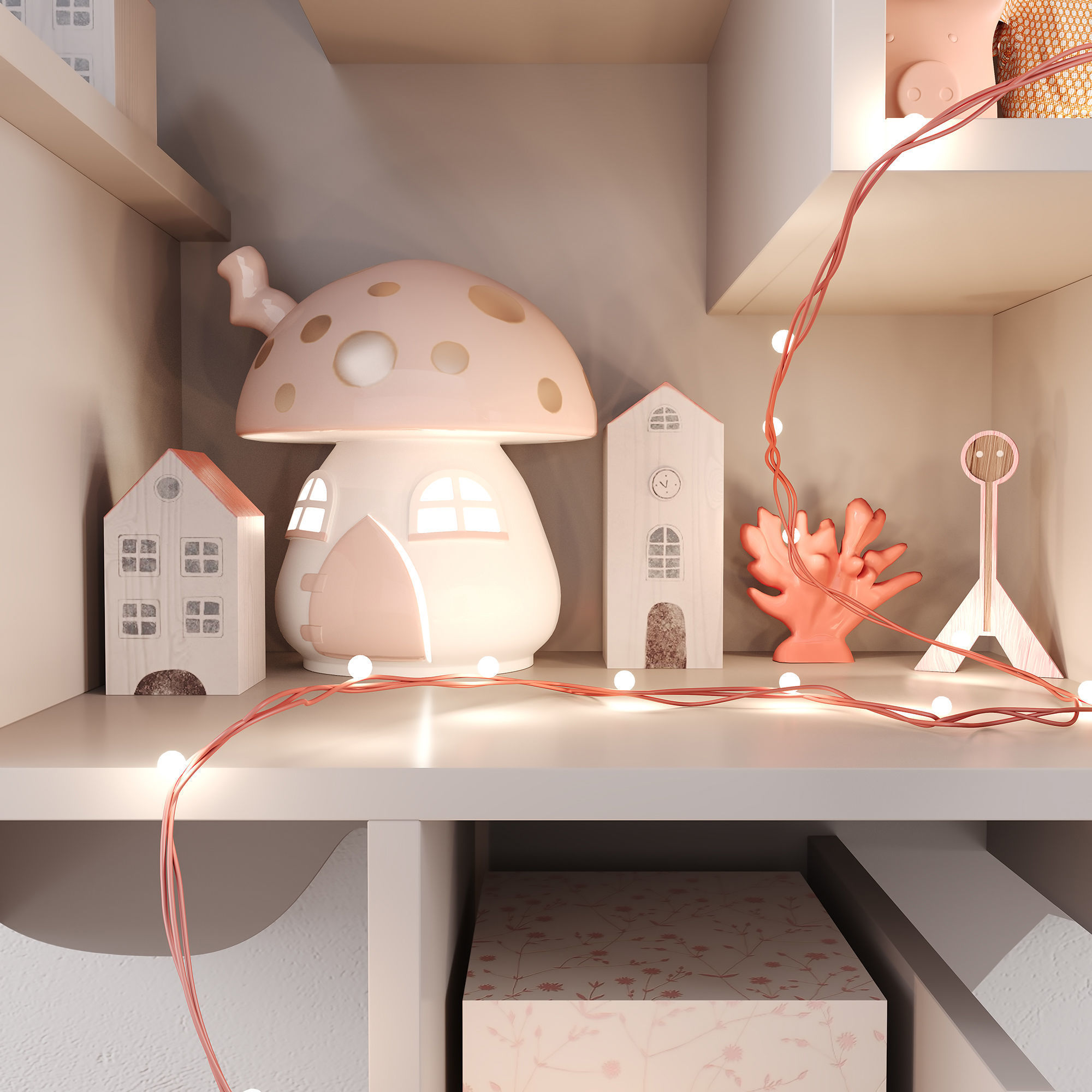 Tree Shelf for children room with decor 3D model_5