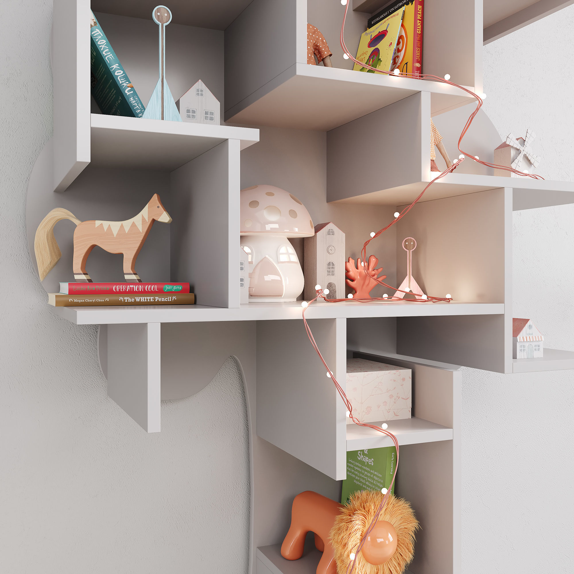 Tree Shelf for children room with decor 3D model_2