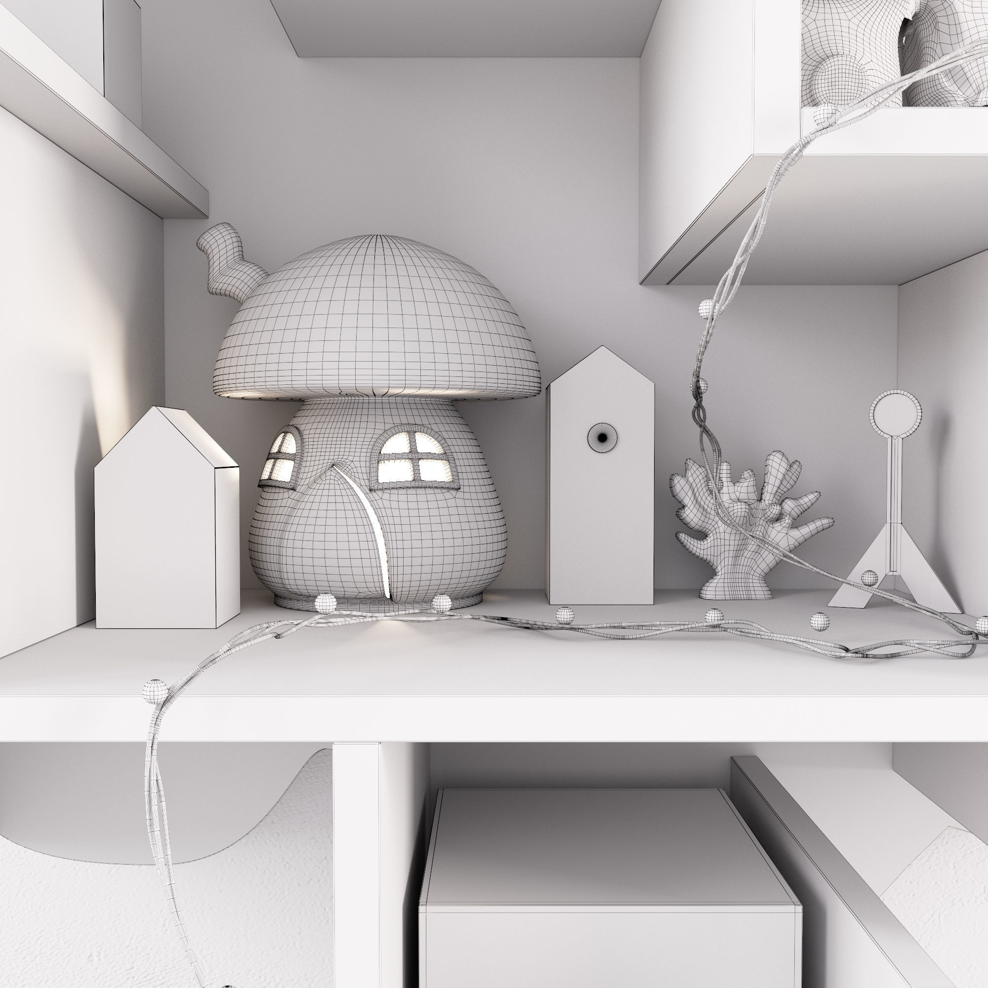 Tree Shelf for children room with decor 3D model_13